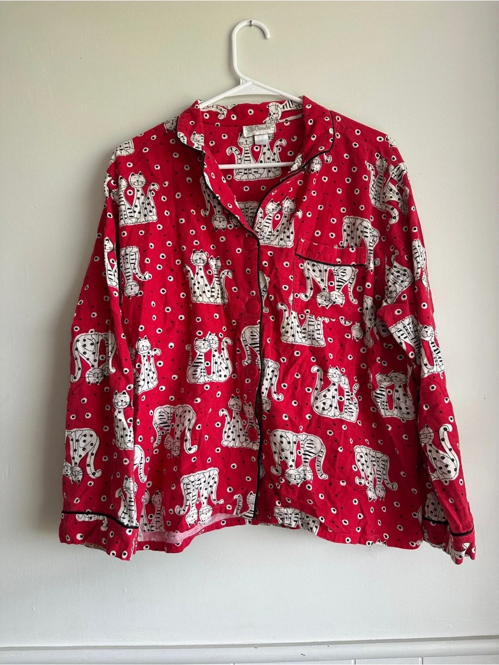 PJ Salvage Red Flannel Cat Pajama Button Front Long Sleeve Sleep Shirt